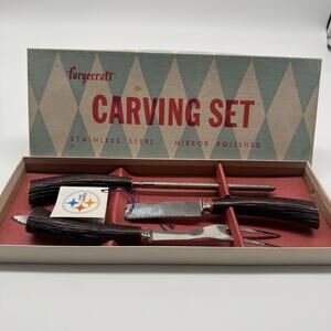 MCM Forgecraft USA Carving Set W/ Faux Stag Horn Handles Stainless Steel